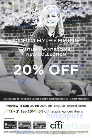 Featured image for (EXPIRED) Dorothy Perkins New Collection 15% OFF For Citibank & F3 Members 11 – 21 Sep 2014