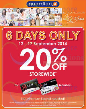 Featured image for (EXPIRED) Guardian 20% OFF Storewide For Passion Cardmembers 12 – 17 Sep 2014