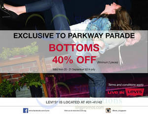 Featured image for (EXPIRED) Levi’s 40% OFF Bottoms @ Parkway Parade 20 – 21 Sep 2014