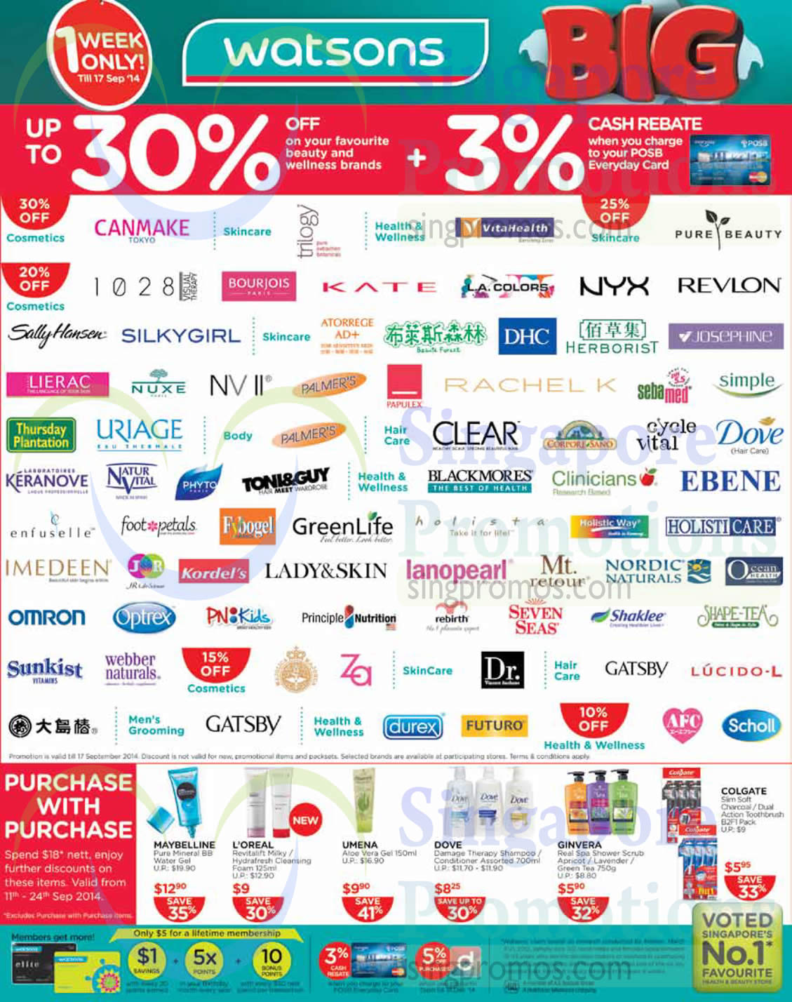 Featured image for Watsons Personal Care, Health, Cosmetics & Beauty Offers 11 - 17 Sep 2014