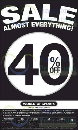 Featured image for (EXPIRED) World of Sports 40% OFF Almost Everything 13 Sep 2014