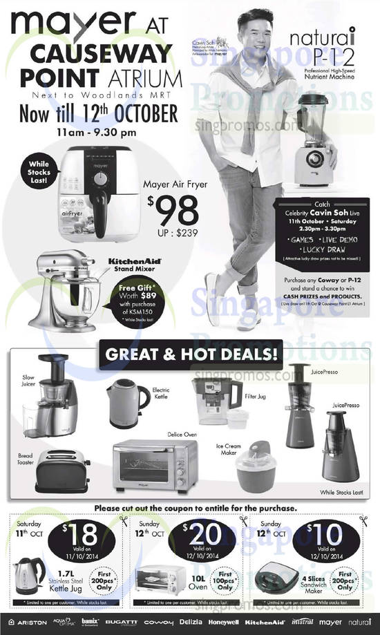 10 Oct Mayer Promotion, Causeway Point, Household Products, Air Fryer, Stand Mixer, Mayer, Delizia, Honeywell, KitchenAid, Mistral