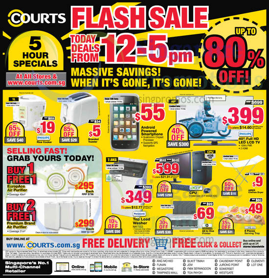 12 PM to 5 PM Deals, TV, Philips Rice Cooker, Toaster, Panasonic Washer, Acer Desktop PC