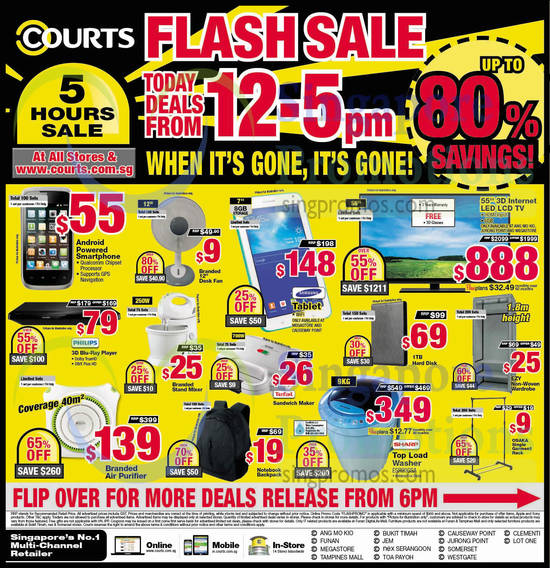 12pm to 5pm Deals Up to 80 Percent Savings, Electronics, Kitchen Appliances, TVs, Tablets, Washers, Smartphones, Philips, Tefal, Ezy, Sharp, Osaka