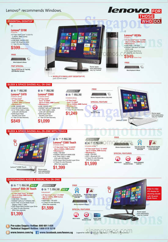 AIO Desktop PCs Q190, H530s, C560, C470, C560, B50-30