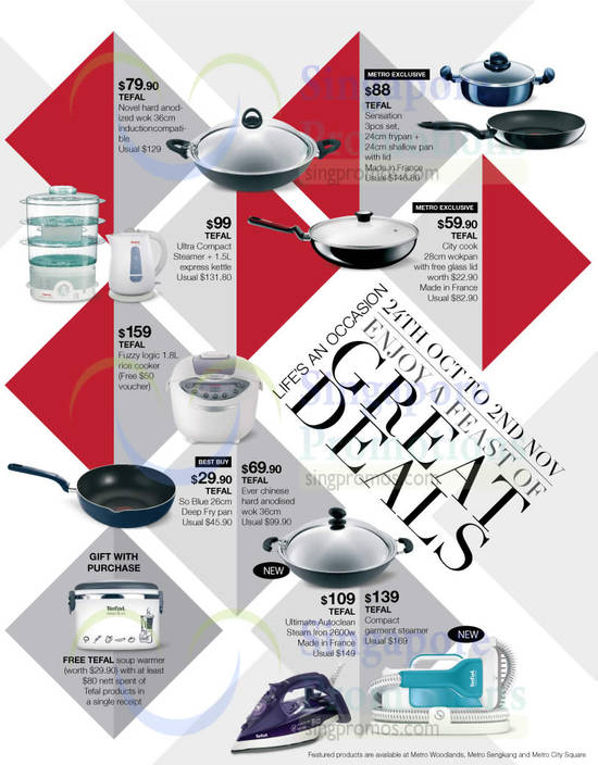 Kitchen Appliances, Home Products, Woks, Frypans, Rice Cookers, Steamers, Irons, Garment Steamers, Tefal