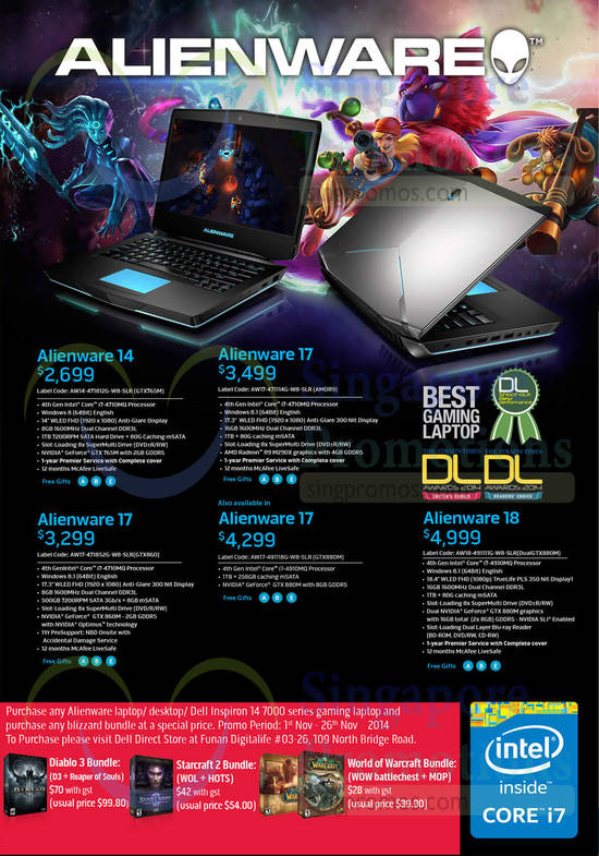 Notebooks Alienware AW14-471812G-W8-SLR (GTX765M), AW17-471852G-W8-SLR, AW17-491118G-W8-SLR