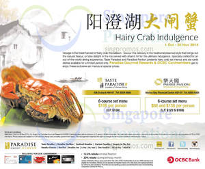 Featured image for (EXPIRED) Taste Paradise & Paradise Pavilion Hairy Crab Offer For OCBC Cardmembers 12 Oct – 30 Nov 2014