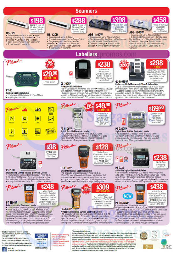 Scanners, Labellers ADS-1600W, QL-700VP, QL-650TDVP, PT-D200VP, PT-2030, PT-E100VP