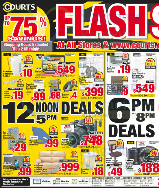 12 PM to 5PM Deals, 6PM to 8PM Deals, Digital Cameras, Washer, Sofa, Notebook, Dishwasher