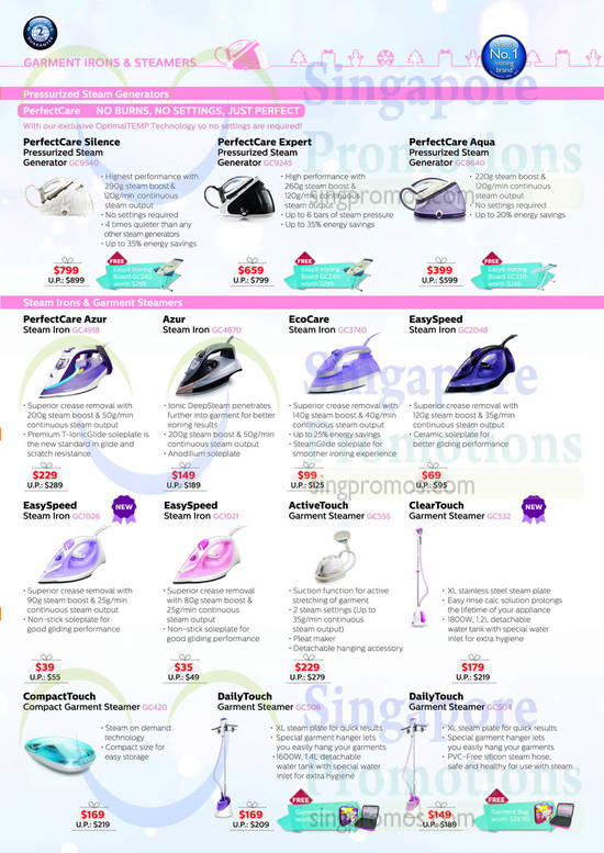 Garment Irons n Steamers PerfectCare Silence, Expert, Aqua, Azur, EcoCare, EasySpeed