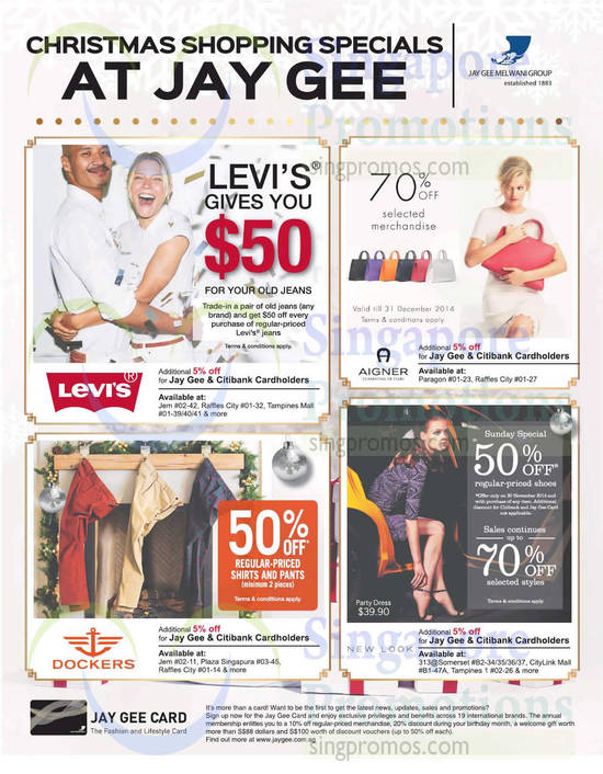 Jay Gee Card Specials, Fashion And Lifestyle Card, Levis, Aigner, Dockers, New Look, Trade In Jeans, Handbags, Men Apparel, Men Pants, Ladies Fashion Clothing