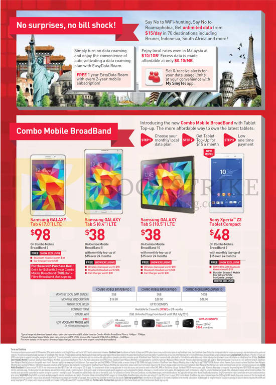 Mobile Broadband Combo Samsung Galaxy Tab 4 7.0, Samsung Galaxy Tab S 8.4, Samsung Galaxy Tab S 10.5, Sony Xperia Z3 Compact