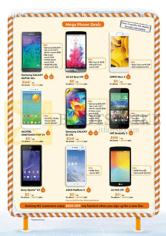 Mobile Samsung Galaxy Alpha, S5, LG G3 Beat, F60, Oppo Neo 5, Alcatel Onetouch Pop S9, HTC Butterfly 2, Sony Xperia E3, Asus Padfone S