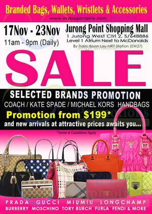 Featured image for (EXPIRED) MyBagEmpire Branded Handbags & Accessories Sale @ Jurong Point 17 – 23 Nov 2014