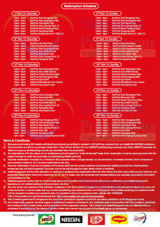 NTUC Fairprice Redemtpion Schedule