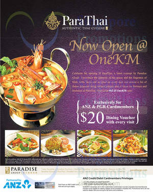 Featured image for (EXPIRED) ParaThai Free $20 Dining Voucher For ANZ Cardmembers @ One KM 19 Nov 2014 – 15 Jan 2015