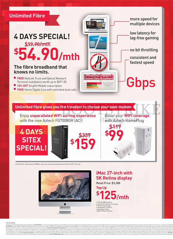 Unlimited Fibre Broadband 54.90, Aztech FG7008GR, Aztech Home Plug, iMac