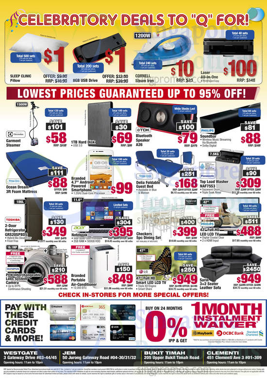 Electronics, Furniture, Beddings, Mattresses, Washers, Toshiba, Sleep Clinic