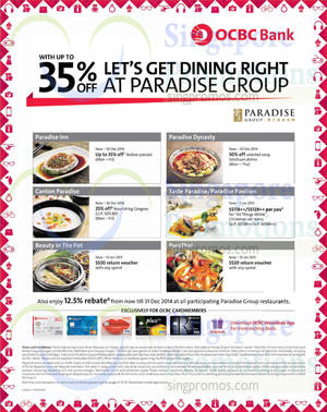Featured image for Paradise Group Restaurants Up To 35% Off For OCBC Cardmembers 4 Dec 2014