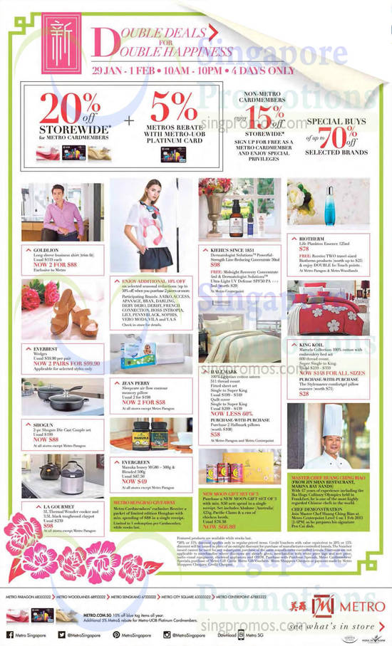 29 Jan Offers on Goldlion, Everbest, Shogun, La Gourmet, Jean Perry, Biotherm, King Koil, Hallmark