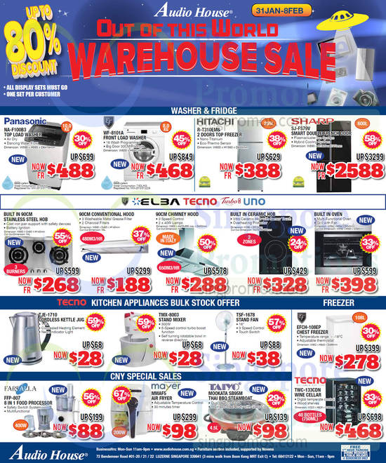 31 Jan Washers, Fridges, Hoods, Hobs, Kitchen Appliances, Freezer, CNY Special Sales, Panasonic, Hitachi, Sharp, Tecno, Turbo, Mayer