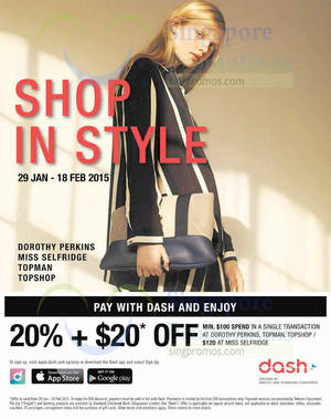 Featured image for (EXPIRED) Dorothy Perkins, Miss Selfridge & Topman 20% + $20 Off For Dash Payments 29 Jan – 18 Feb 2015