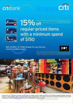 Featured image for (EXPIRED) Dot 15% Off Storewide For Citibank Cardmembers 15 Jan – 28 Feb 2015