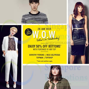 Featured image for (EXPIRED) Topshop, Topman, Miss Selfridge & Dorothy Perkins 50% Off Bottoms 1-Day Sale 28 Jan 2015