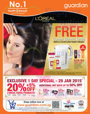 Featured image for (EXPIRED) Guardian 20% OFF L’Oreal Paris 1-Day Promo 29 Jan 2015