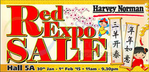 Featured image for (EXPIRED) Harvey Norman Red Expo Sale @ Singapore Expo 30 Jan – 1 Feb 2015