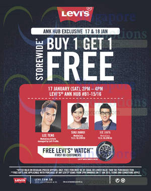 Featured image for (EXPIRED) Levi’s Buy 1 Get 1 FREE Storewide @ AMK Hub 17 – 18 Jan 2015