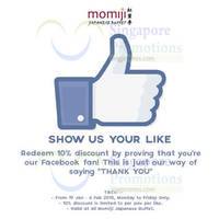 Read more about Momiji Japanese Buffet Restaurant 10% OFF Weekdays Promo 21 Jan - 6 Feb 2015