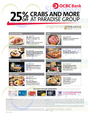 Featured image for (EXPIRED) Paradise Group 12.5% Rebate For OCBC Cardmembers 13 Jan – 31 Dec 2015