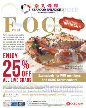 Featured image for (EXPIRED) Seafood Paradise 25% OFF Live Crabs For OCBC Cardmembers 5 – 30 Jan 2015