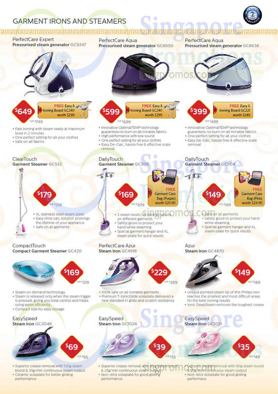 Steam Generators, Garment Steamers, Steam Irons, GC9247, GC8650, GC506, GC2048