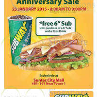 Read more about Subway Buy 1 Get 1 FREE (BOGO) Sub @ Suntec City Mall 23 Jan 2015