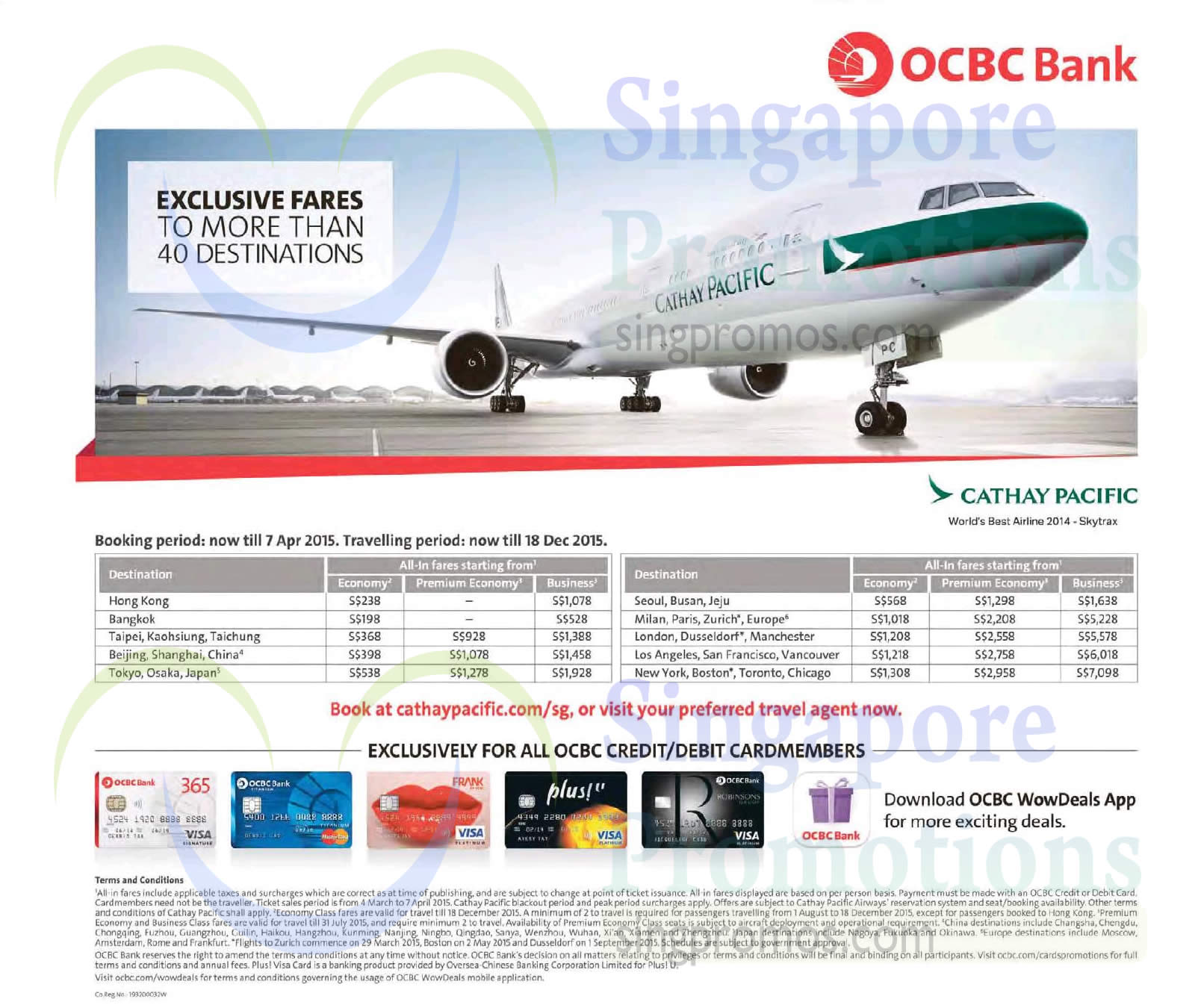 Featured image for Cathay Pacific From $228 Promo Fares For OCBC Cardmembers 3 Mar - 7 Apr 2015