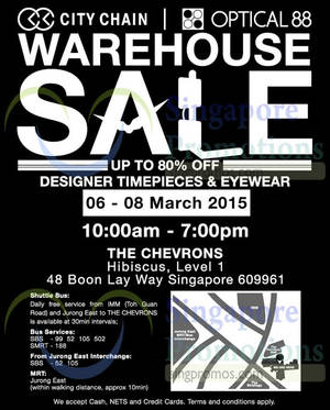 Featured image for (EXPIRED) City Chain & Optical 88 Up to 80% OFF SALE @ The Chevrons 6 – 8 Mar 2015