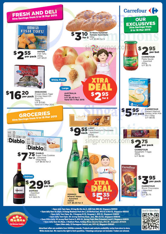 Fresh n Deli, Groceries, Carrefour Exclusives, Wine, Chocolates, Frozen Black Tiger Shrimp, Cookies, Pasta Sauce, Spaghetti, Domino, Okeanoss, Diablo, Lindt