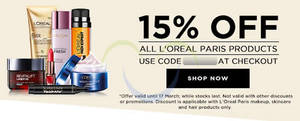 Featured image for (EXPIRED) Luxola 15% OFF L’Oreal Paris (NO Min Spend) Coupon Code 10 – 17 Mar 2015