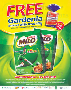 Featured image for Milo Buy 2 Packs & Get Free Gardenia Enriched White Bread 2 – 15 Apr 2015