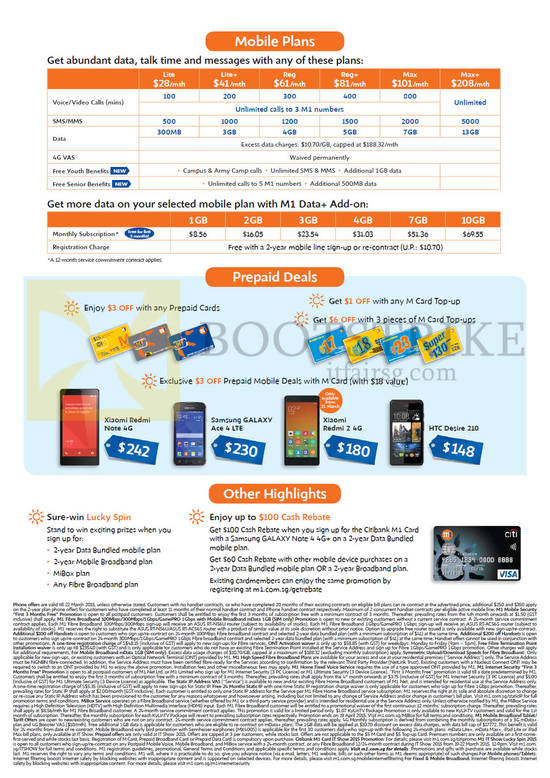 Mobile Plans, Prepaid M Card, Xiamo Redmi Note 4G, Redmi 2 Samsung Galaxy Ace 4, HTC Desire 210, Lucky Spin, Cash Rebate