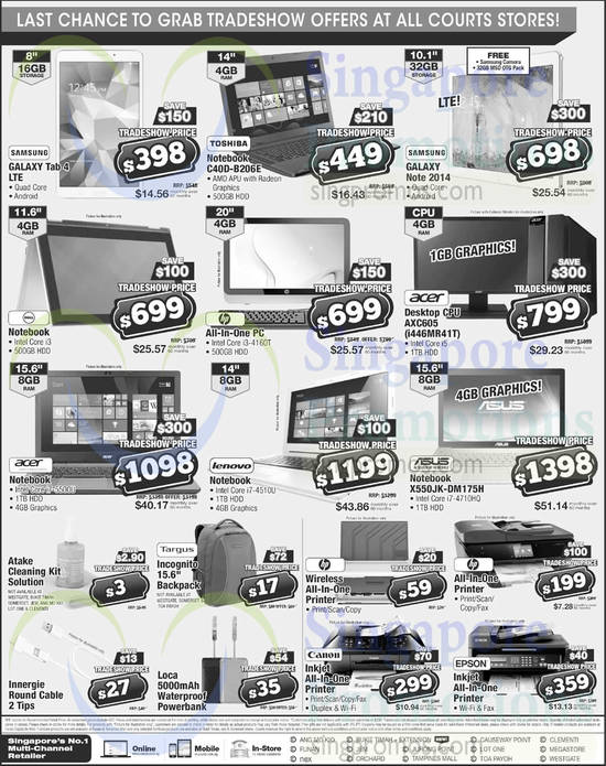 Tablets, Notebooks, Desktop PCs, Printers, Computer Accessories, Backpack, Thumb Drive, Samsung Galaxy, Acer, Toshiba, ASUS, Loca, HP, Epson, Canon, Dell, Lenovo