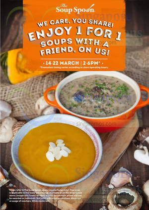Featured image for (EXPIRED) The Soup Spoon 1 for 1 Soup 4hr Daily Promotion 14 – 22 Mar 2015