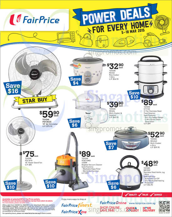 Toyomi Electrical Products, Food Steamer, Fan, Air Circulator, Rice Cooker, Vacuum Cleaner, Kettle Jug, Multi Cooker