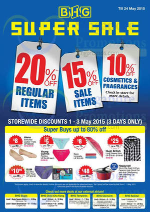Featured image for (EXPIRED) BHG 20% Off Storewide Super Sale 1 – 3 May 2015