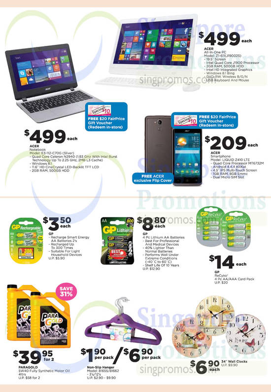 Notebook, Desktop PC, Smartphone, Household Products, Batteries, Clothes Hangers, Wall Clocks, Paragold, Acer, GP