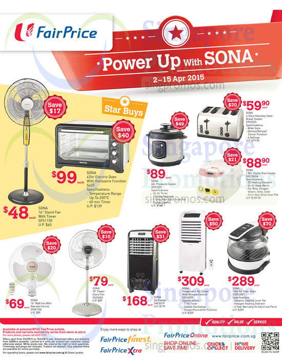 Sona Home Appliances, Air Coolers, Fans, Pressure Cooker, Oven, Rice Cooker, Bread Toaster, Air Fryer Oven, SFS1150, S425, SPC2501