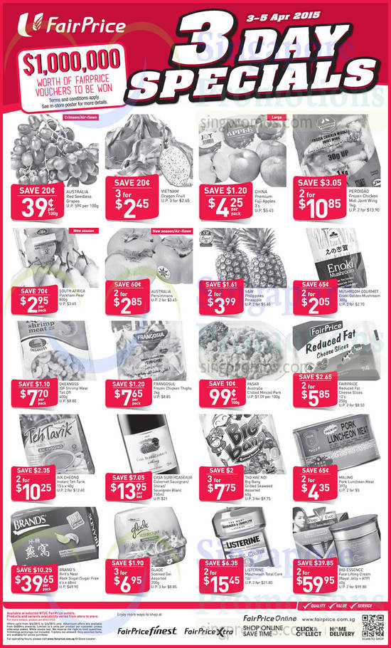 (Till 5 Apr) 3 Day Specials Fruits, Seafood, Tea Tarik, Wine, Brands Birds Nest